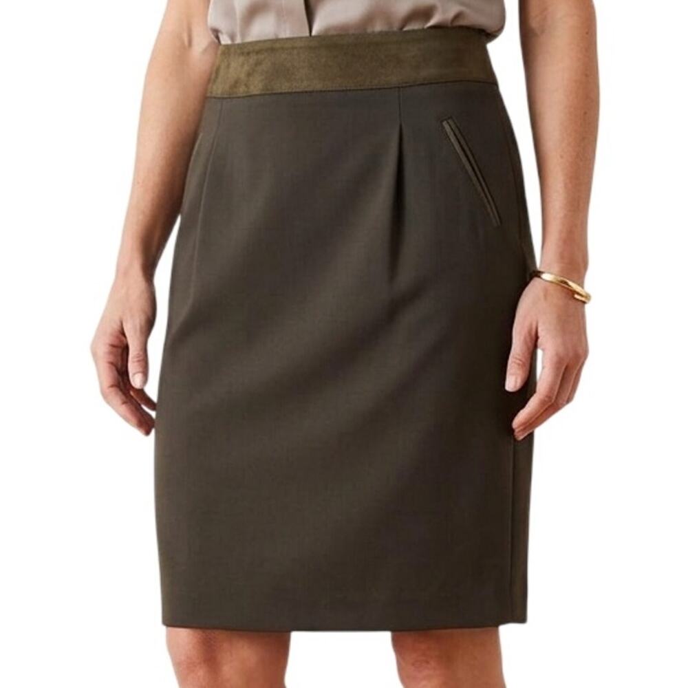 ANTONIO MELANI Dark Green Suede Gold Zipper Pencil Skirt Size 14 Career Office